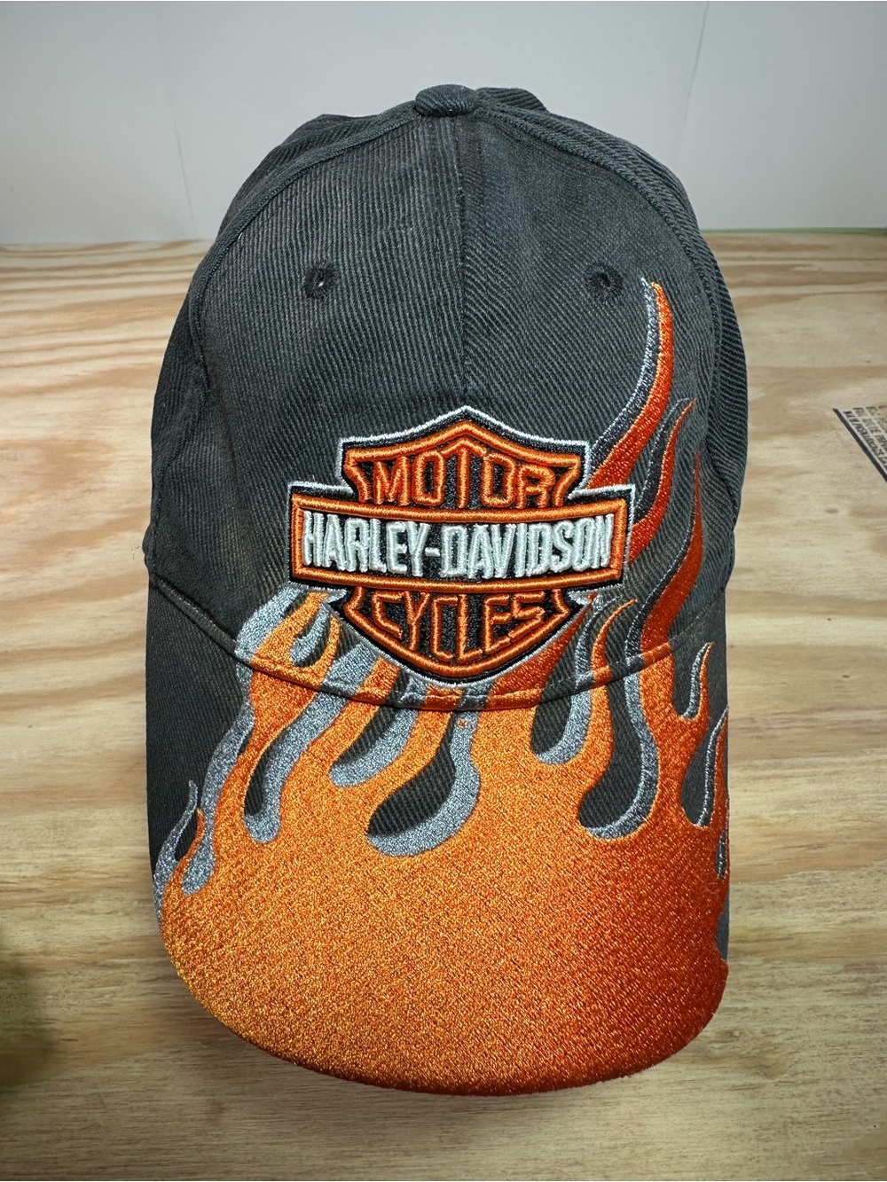Harley-Davidson Black Cap with Orange & Gray Flame Embroidery